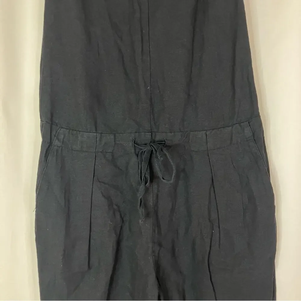 Zara Basic Black Linen Cotton Blend Tie Back Jumpsuit Womens Small